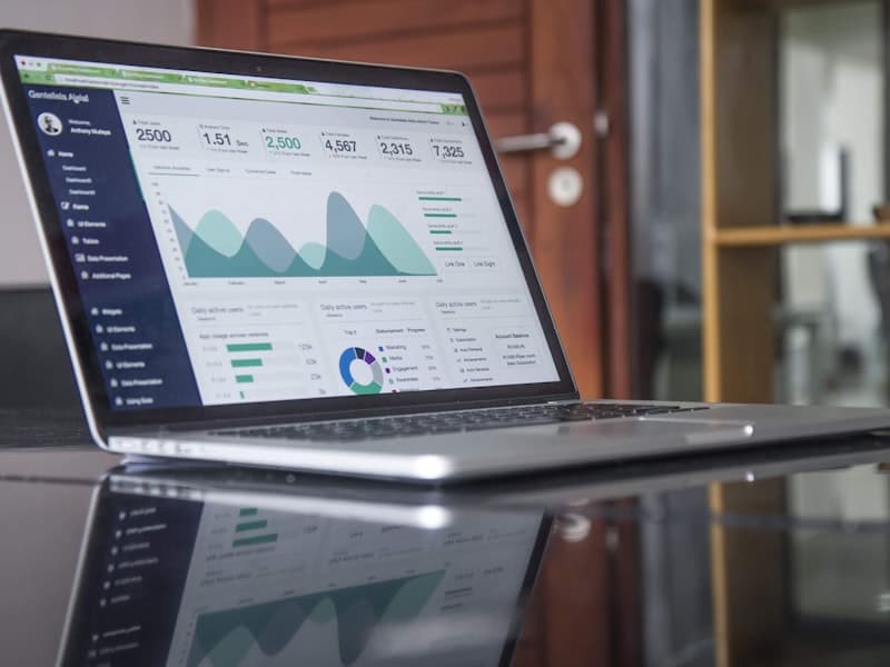 Business analytics dashboard with growth charts